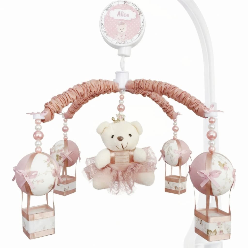 Mobile Para Berço Musical Giratório Princesa Balão Rosé