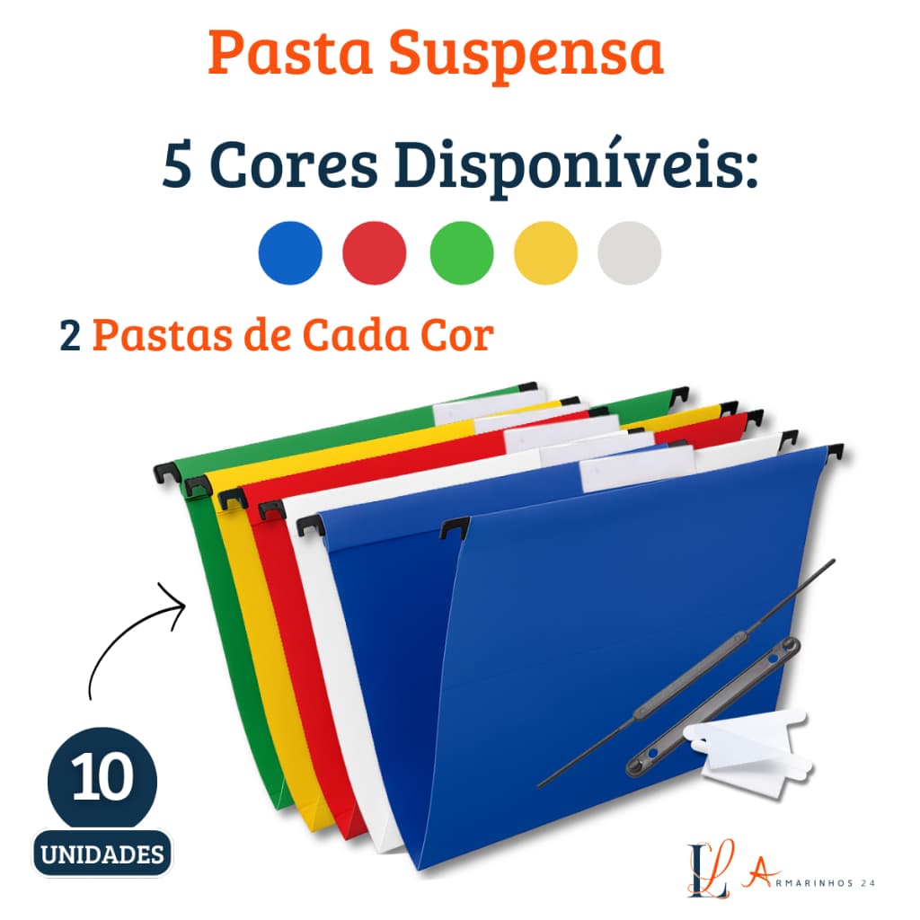 Kit com 10 Pastas Suspensas Duplex Plastificada Arquivo A4 Coloridas – Escritório e Home Office