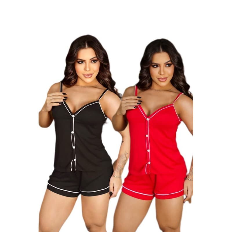 Pijama Americano Alcinha Botão Baby Doll Feminino
