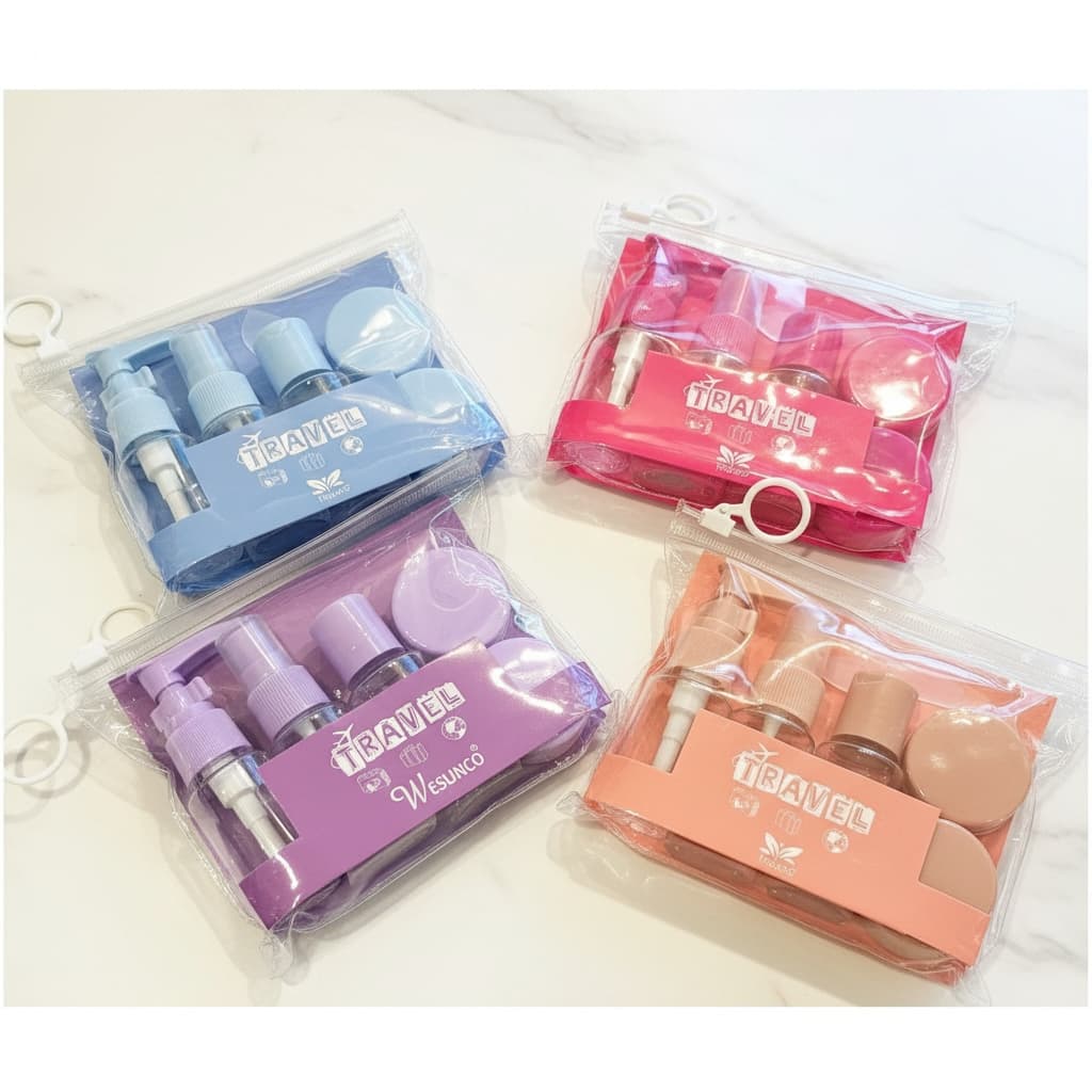Kit Frascos de Viagem 6 Peças com Nécessaire Transparente, Refil Portátil Shampoo e Cosméticos