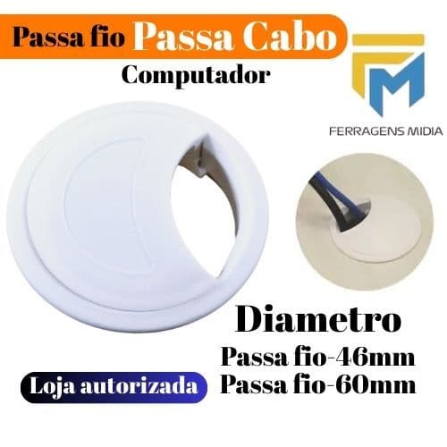 Kit 10 ou 5 Passa fio passa cabo  p/ Mesa de  computador e painel de tv 60mm ou 46mm Branco