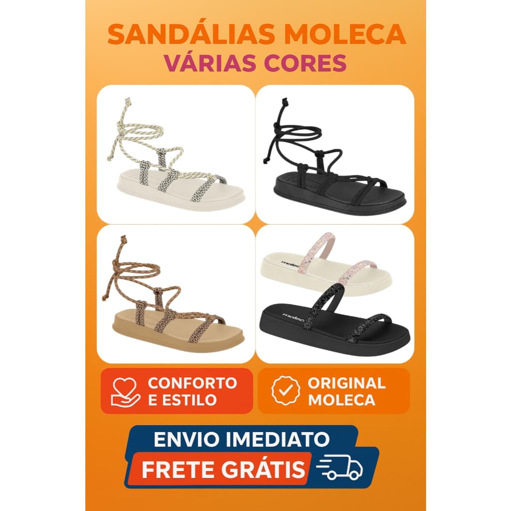 Sandália Papete 2 Tiras e Amarração Feminina Moleca  Conforto Maxxi  Glamour  Original