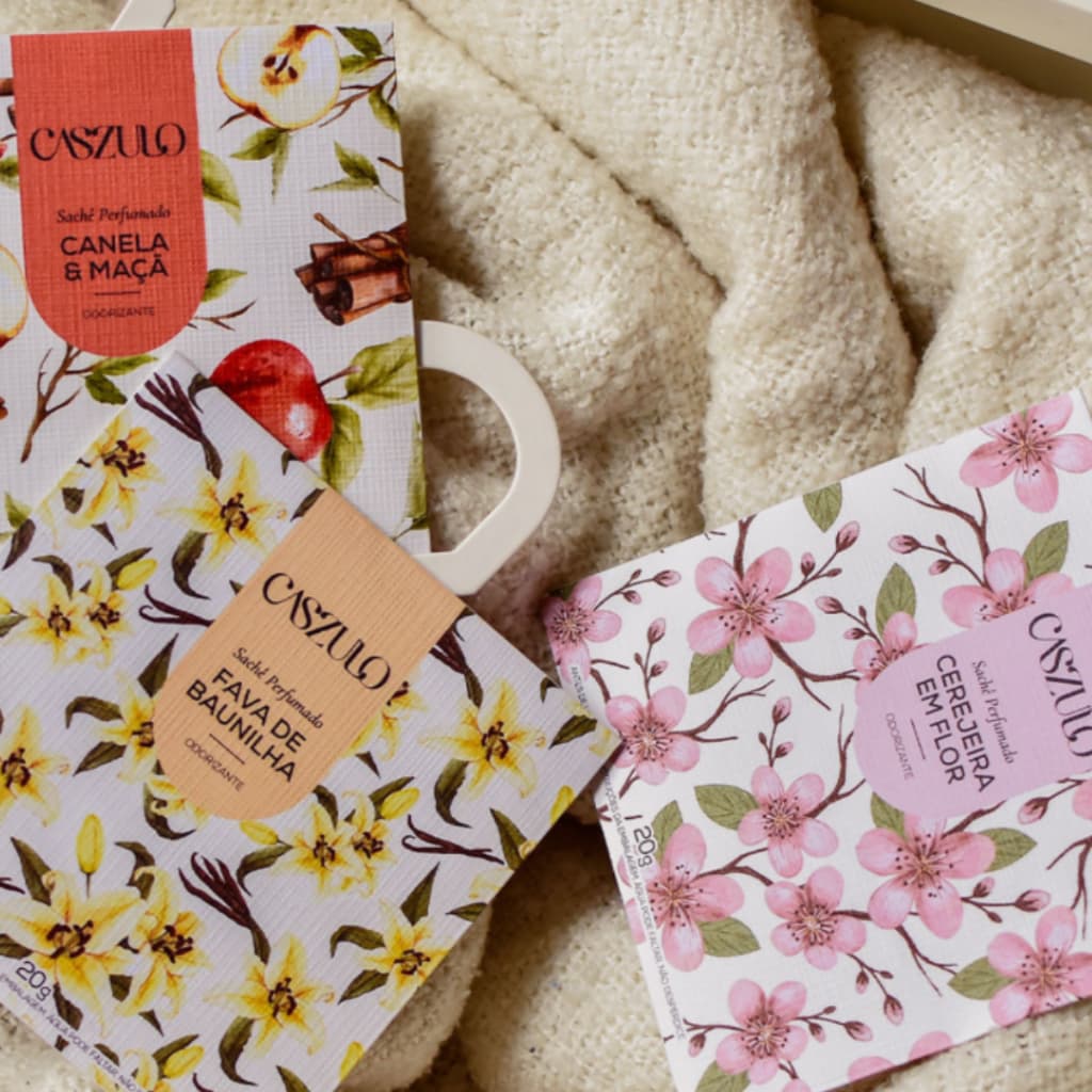 KIT 3, Sache Perfumado Via Aroma Caszulo 20g com gancho de pendurar