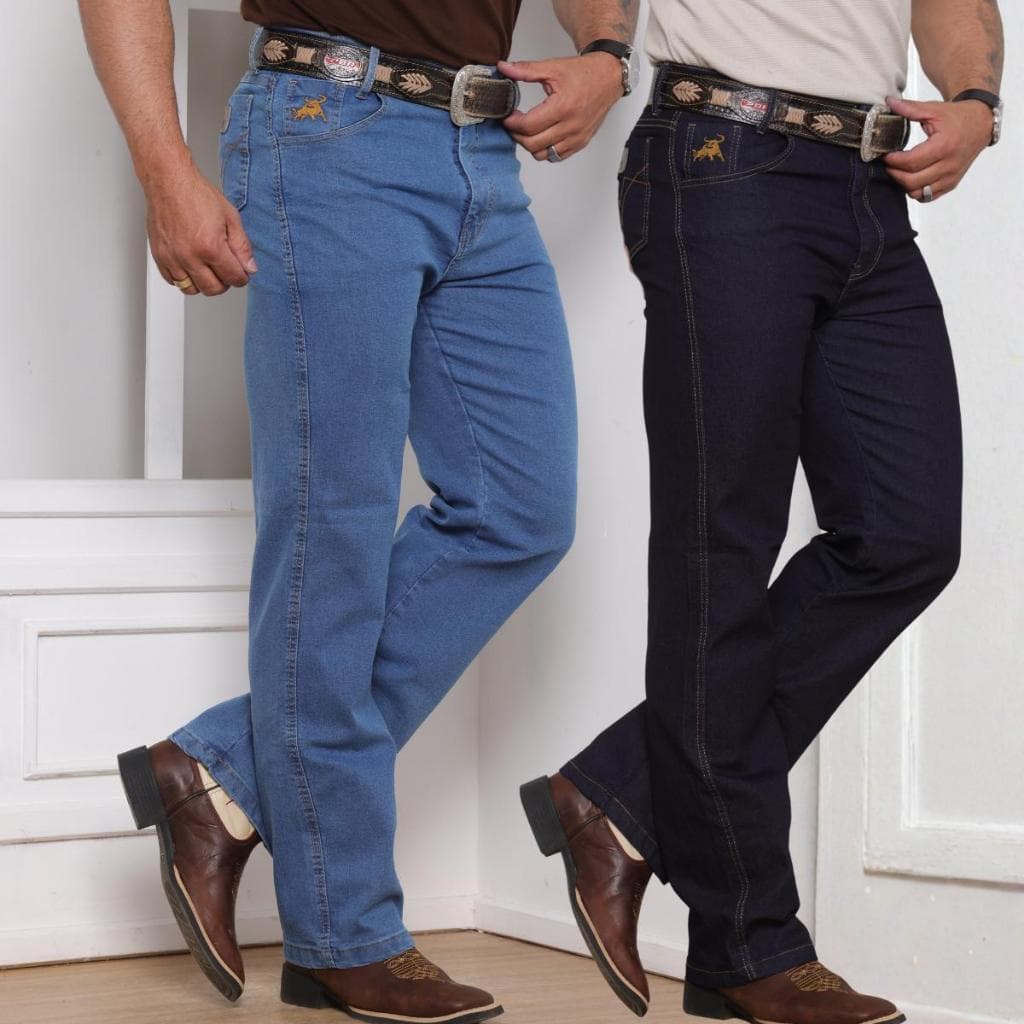 Kit 2 Calças Tradicional Country Masculina Preta e Clara Estilo Rodeio Calça Com Elastano Cowboy