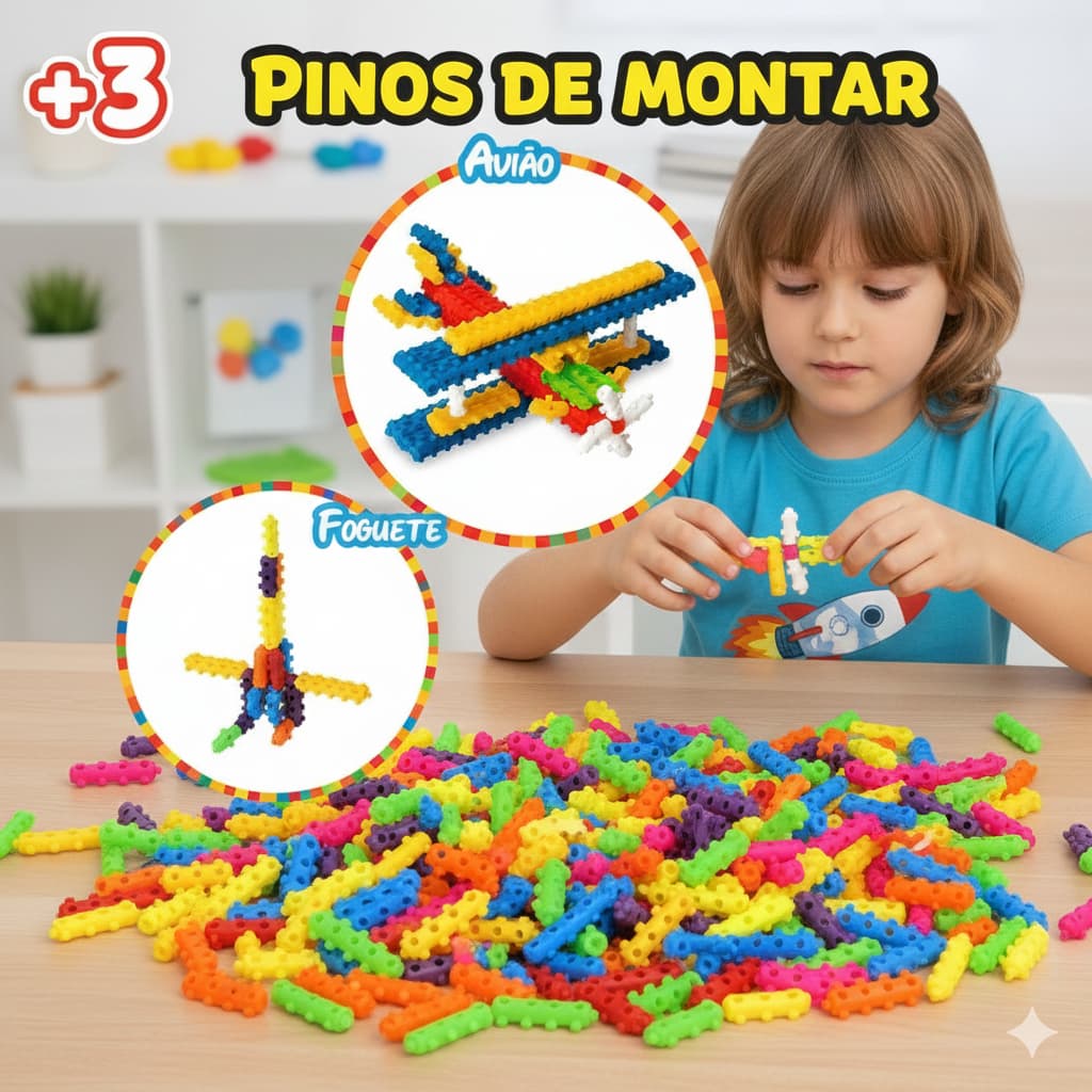 Brinquedo de Montar Pinos Encantados Coloridos Blocos de Montar 200 peças