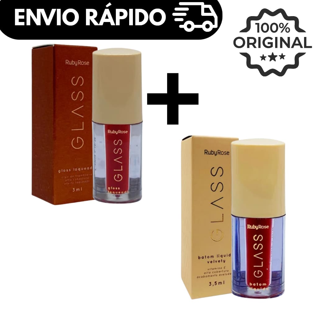 Kit Glass Gloss Laqueado HB577 + Batom Líquido Velvety HB578 Ruby Rose – Alta Pigmentação e Acabamento Perfeito
