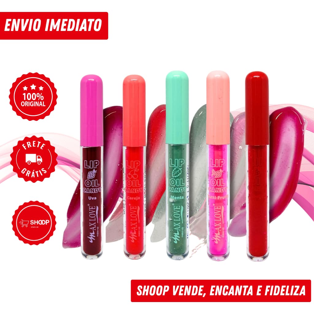Lip Oil Candy Max Love 5ml – Ácido Hialurônico | Escolha seu Sabor | Hidratação Intensa