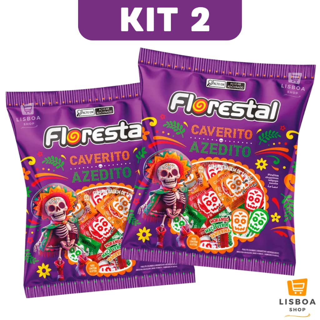 Pirulito Caverito Halloween C/Tatuagem de Lingua Kit 2 Pacotes 300g c/50 unidades - Florestal