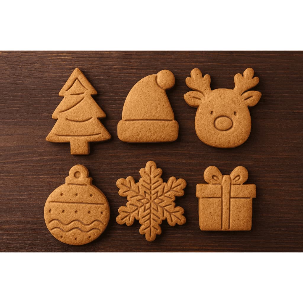 Kit 6 cortador e marcador tema Natal para biscoitos e pasta americana