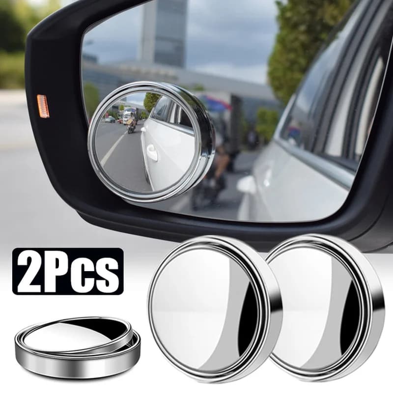 Espelho retrovisor auxiliar montado convexo 2 peças rotação de 360 graus grande angular, moldura redonda acessório de po