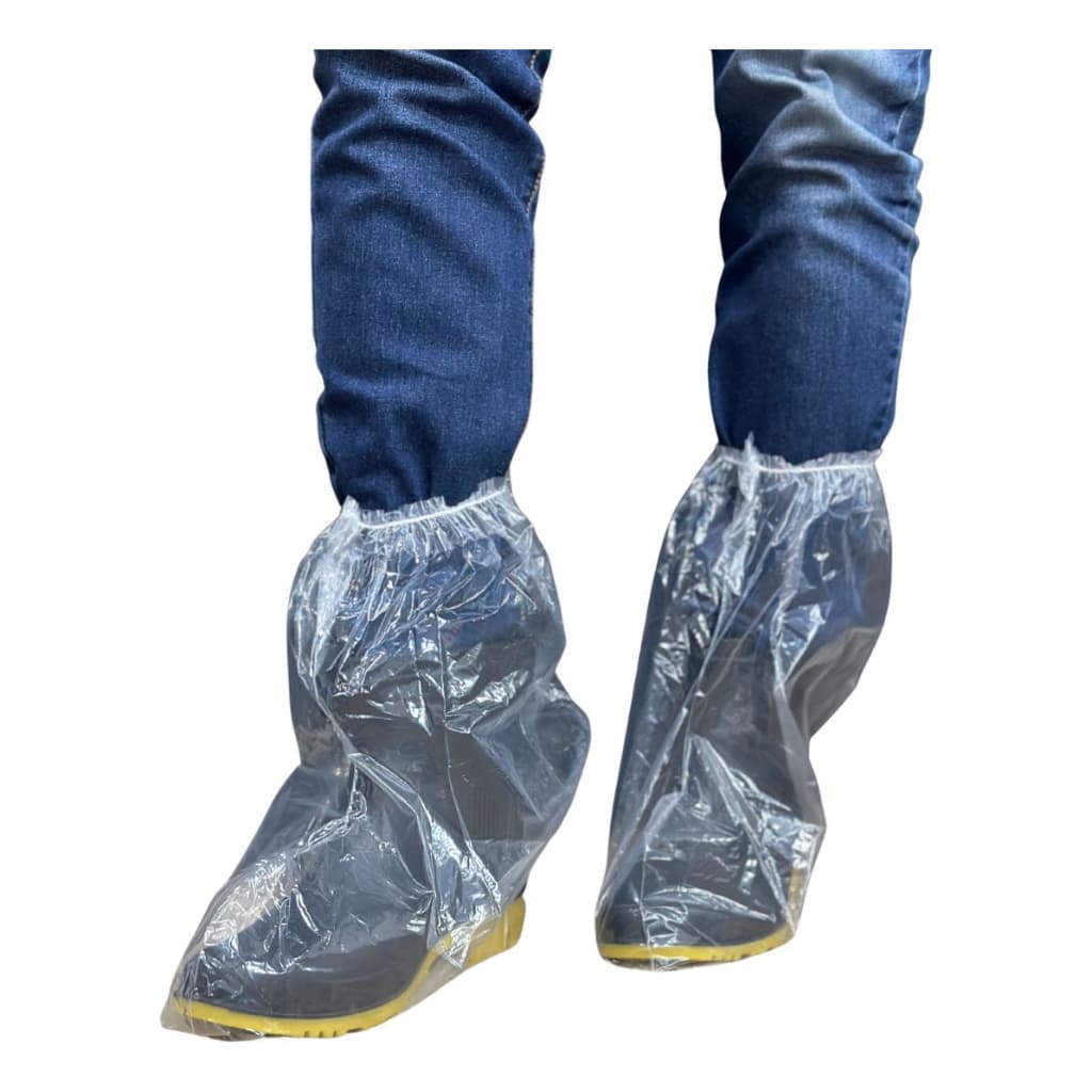 Bota Plástica Polietileno Impermeável Cano Medio 36cm C/ Elástico Transparente OU Azul - 100 Un 200 Un
