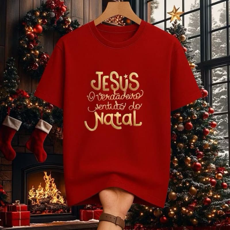 Camiseta Natal Algodão Estampada Jesus É O Sentido Do Natal Masculina Feminina Infantil