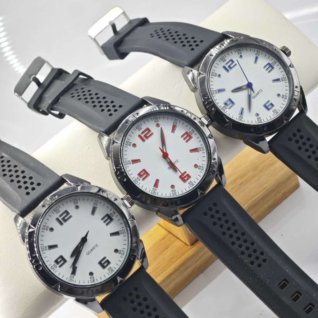 Relógios masculinos Quartz Três Olhos Relógio de Pulso de Quartzo com Pulseira de silicone Casual Aço Inoxidável  Redond