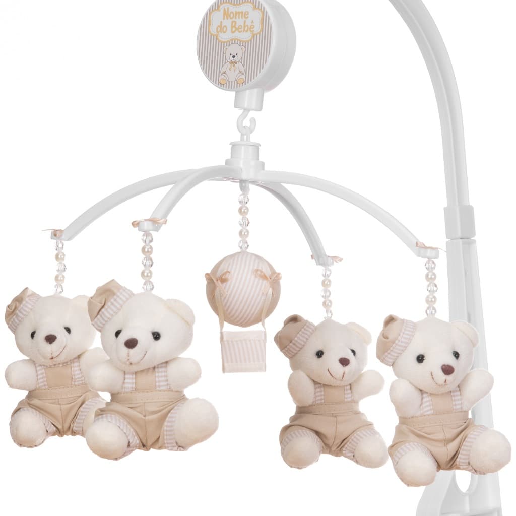 Mobile Para Ber莽o Musical Girat贸rio Urso Boina Bege