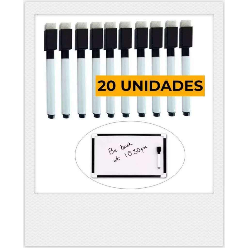 20 Canetas Preto Colorido Para Quadro Branco Com Apagador E Imã