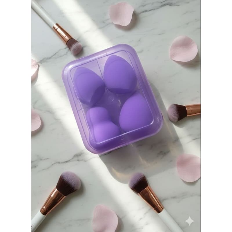 ​💜 Kit 4 Esponjas para Maquiagem - Acabamento Perfeito com Estojo Protetor!