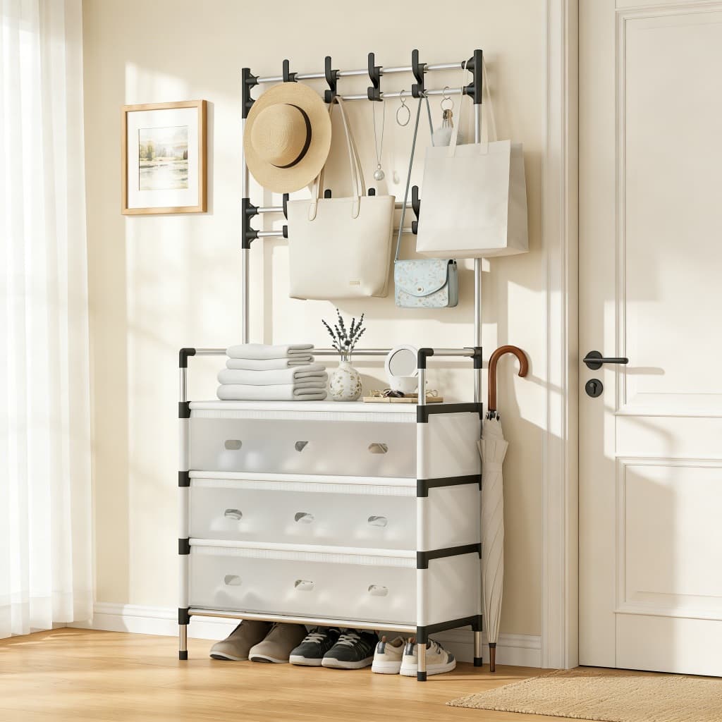 Sapateira Vertical Multiuso 4 Camadas com Cabideiro para 9 Pares de Sapatos