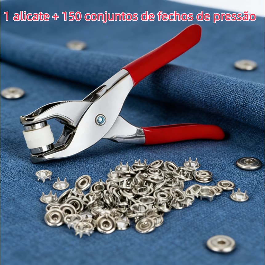 Alicate Aplicador Para Botao De Metal De Pressao Roupa Bebe com 150 botões de roupas
