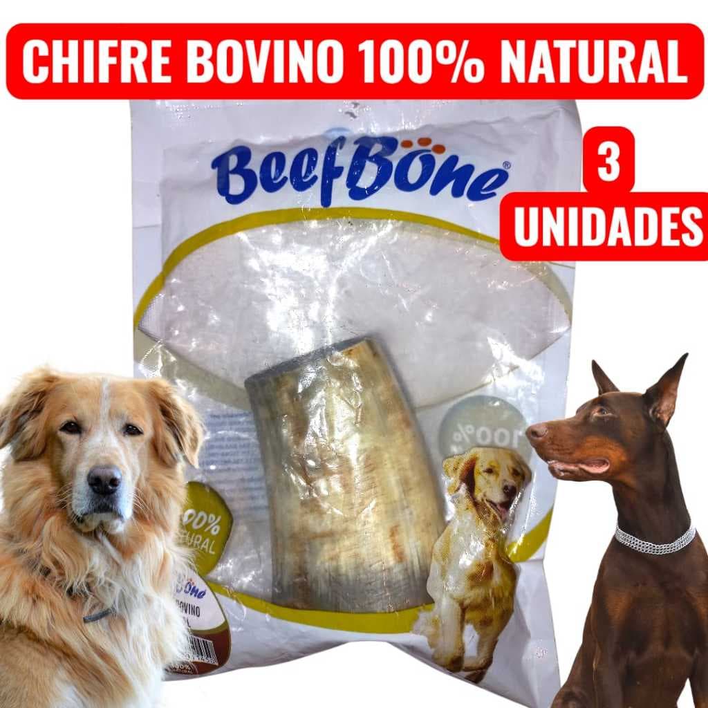 KIT 3 SNACKS CHIFRES BOVINOS NATURAIS MORDEDOR PARA CÃES - BEEF BONE