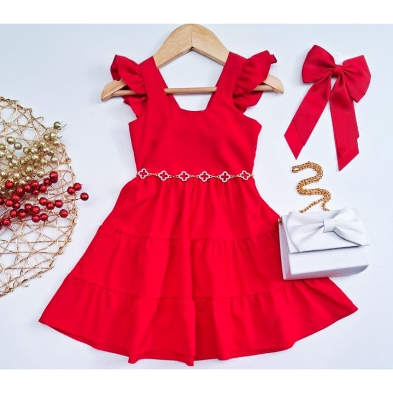 Vestido infantil natal Vestido vermelho para meninas