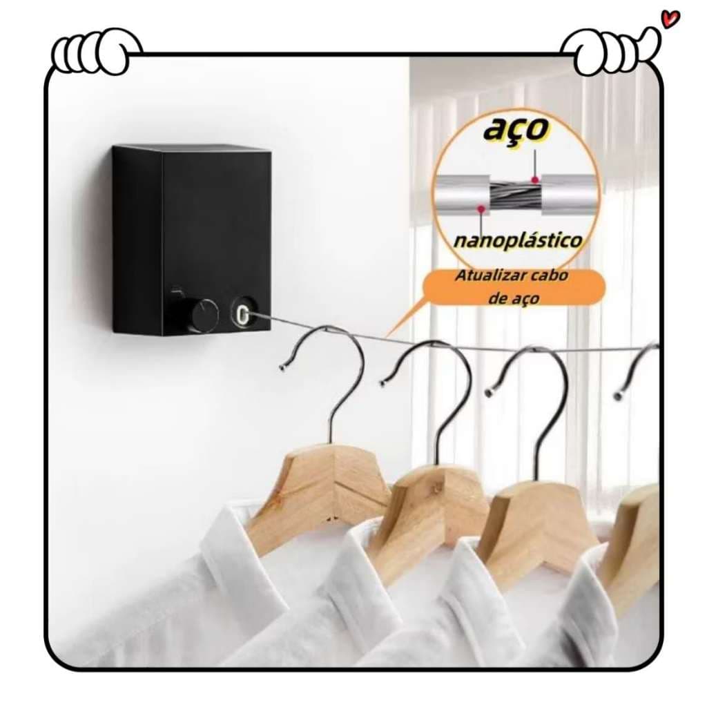 Varal de Parede Retratil para Roupas Ideal para Apartamentos-Pronto Entega