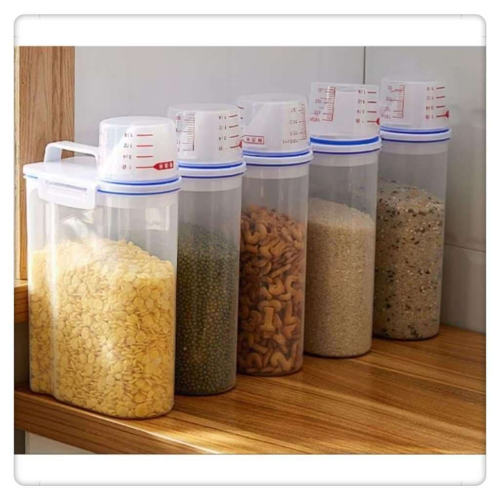 Kit 3 Pote Hermético Multiuso Cereais Arroz Bico Copo Dosador Armazenamento com Bico Copo Medidor