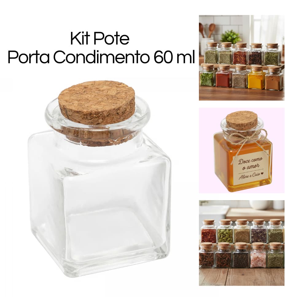 Kit De Potes Porta Temperos Condimentos De Vidro Com Rolha 60 ml