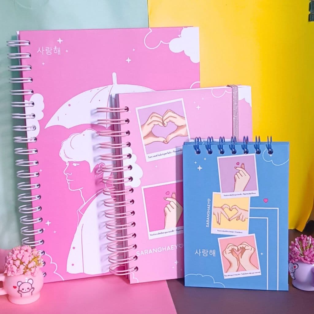 Caderno dorameira Kits ( kits virados com caderno A5, universitário, agenda, fichário, bloquinhos A6, prancheta)