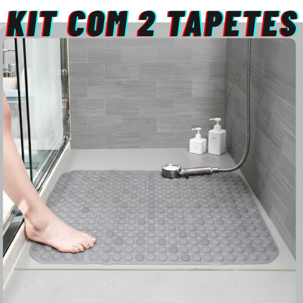 KIT COM 2 Tapetes Box Banheiro Retangular Antiderrapante Transparente Com Ventosas