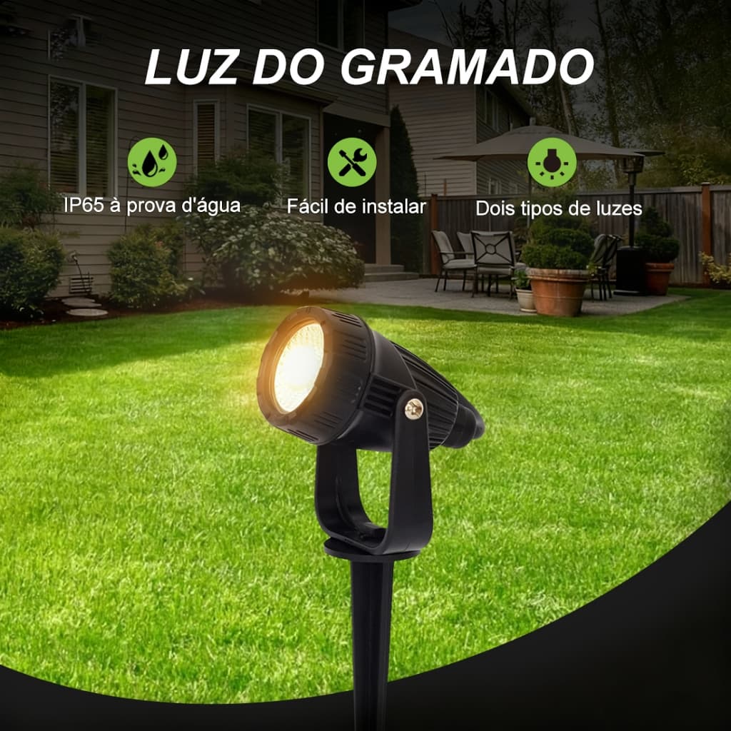 Kit 2 Luminária Espeto De Jardim 7w Cob Led LuzBranco Quente Branco Frio