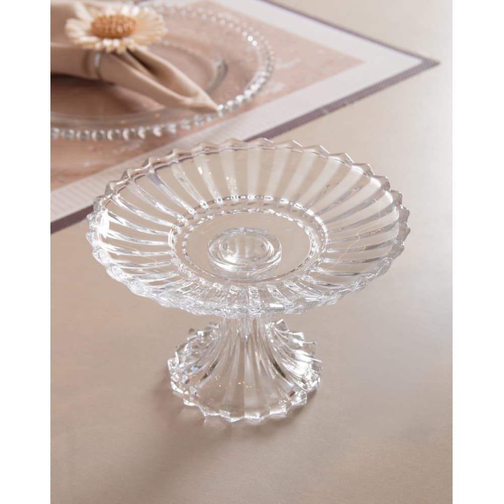 Prato para Doce com Pé Geneva 16cm x 10cm de Cristal Ideal para Doces, Bolo, Sobremesa, Decoração