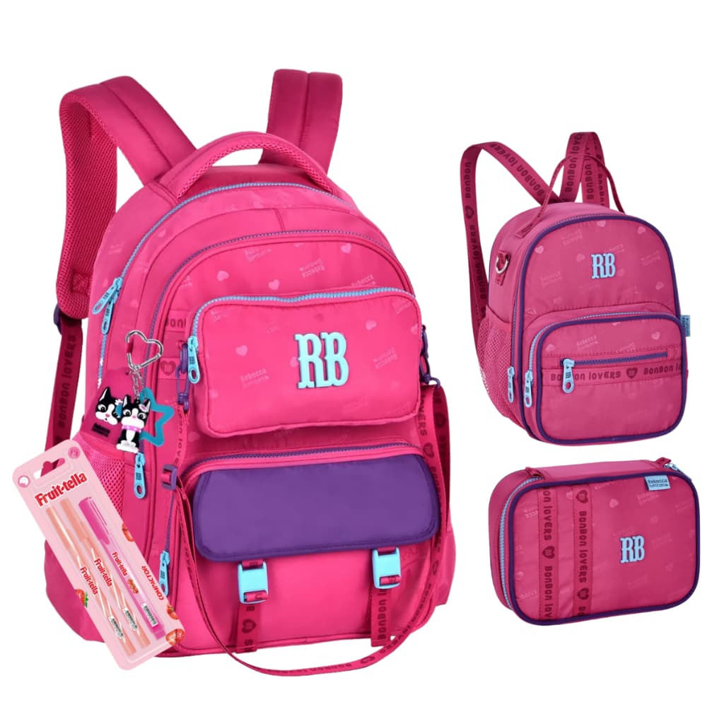 Kit Mochila Feminina Rebecca Bonbon Bolsinha Lancheira Estojo RB