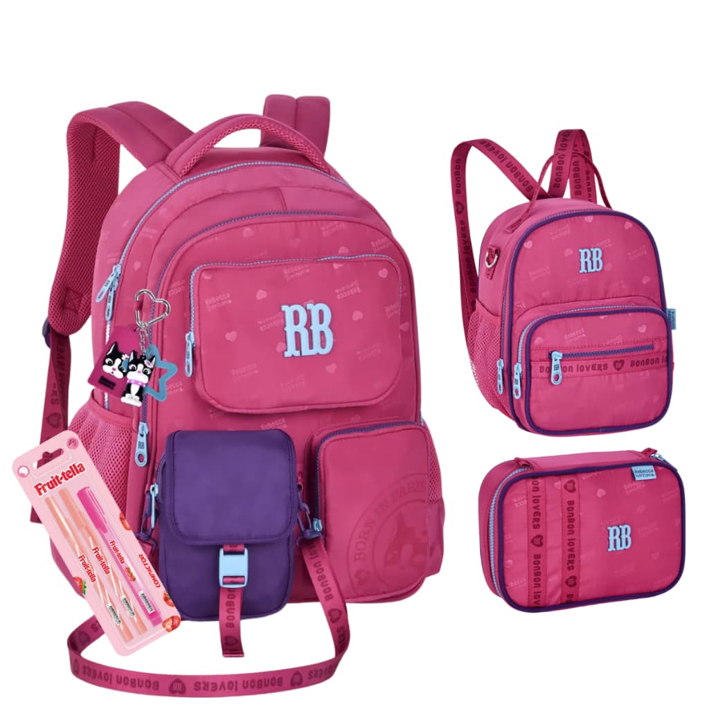 Kit Mochila Bolsinha Estojo Lancheira Rebecca Bonbon RB