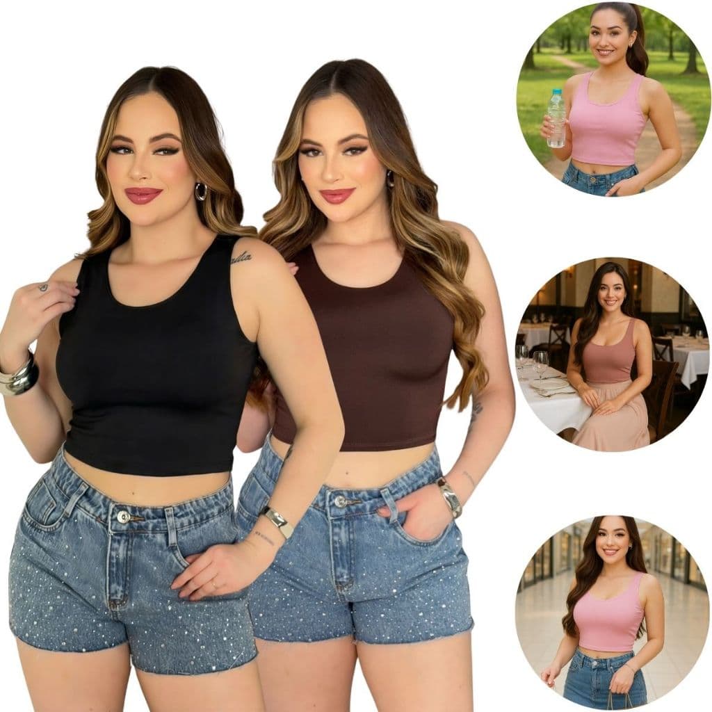 KIT 2 Cropped Regatinha Feminina Suplex Blusinha Verão