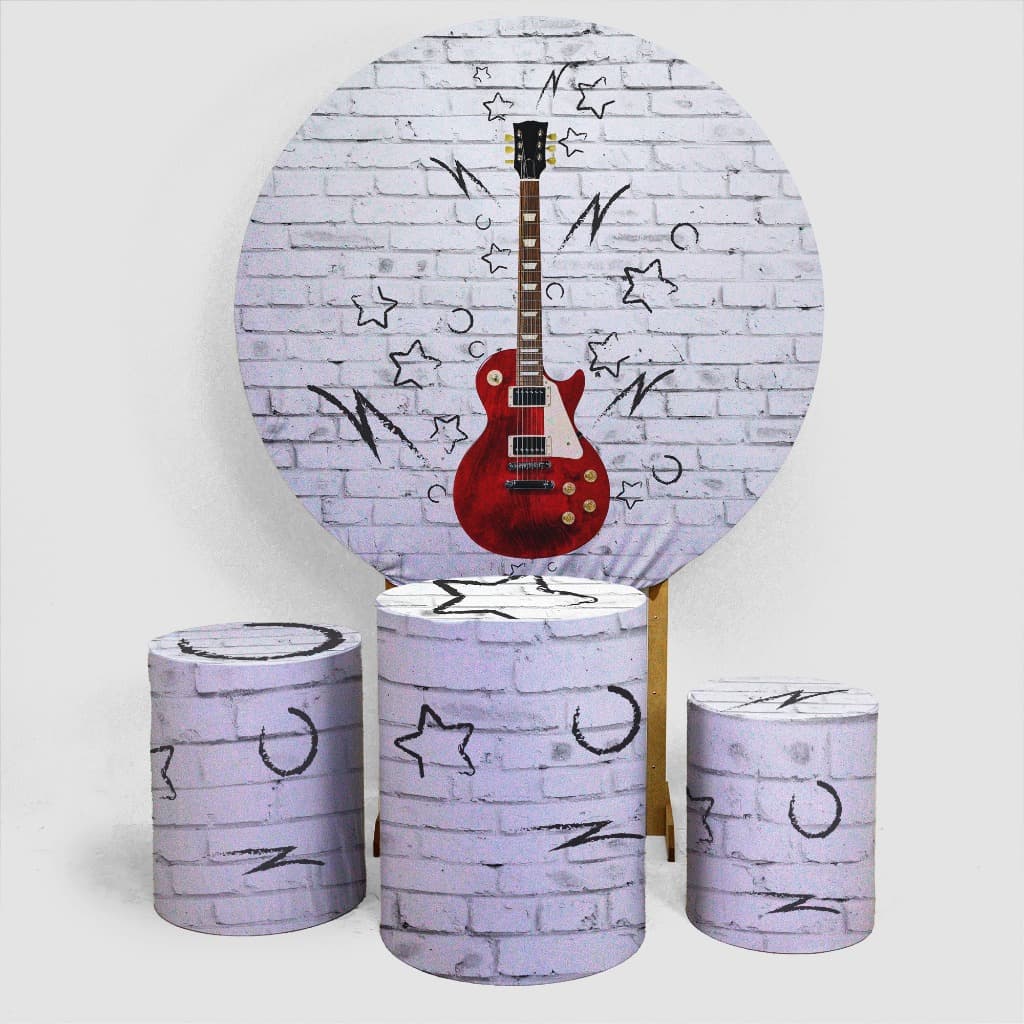 Kit Capa Painel Redondo + Trios de Cilindros Sublimado Malha New Festa Tema Aniversário Festa Violão