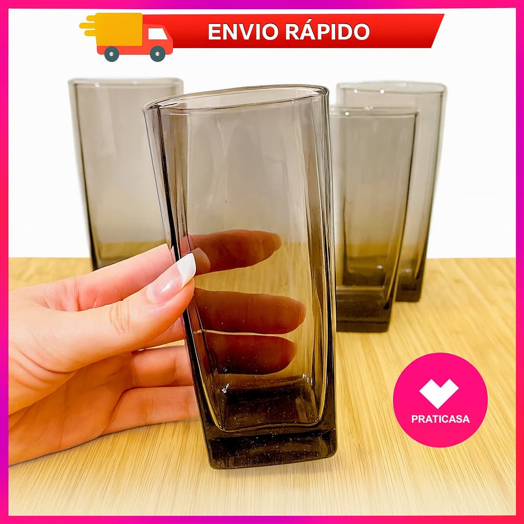 Jogo de Copos Texas Vidro Fume  320 ml - kit 3,4, 6 OU 8 UNIDADES | SUCO | REFRIGERANTE