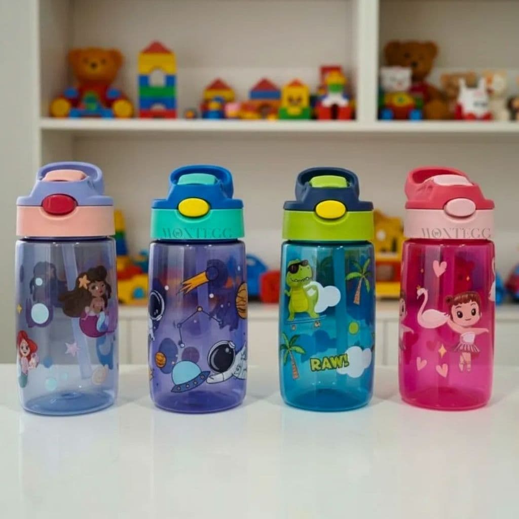 Garrafinha Infantil 450ml Anti Vazamento Com Canudo Retrátil, Alça e Trava Escola Passeio Garrafa