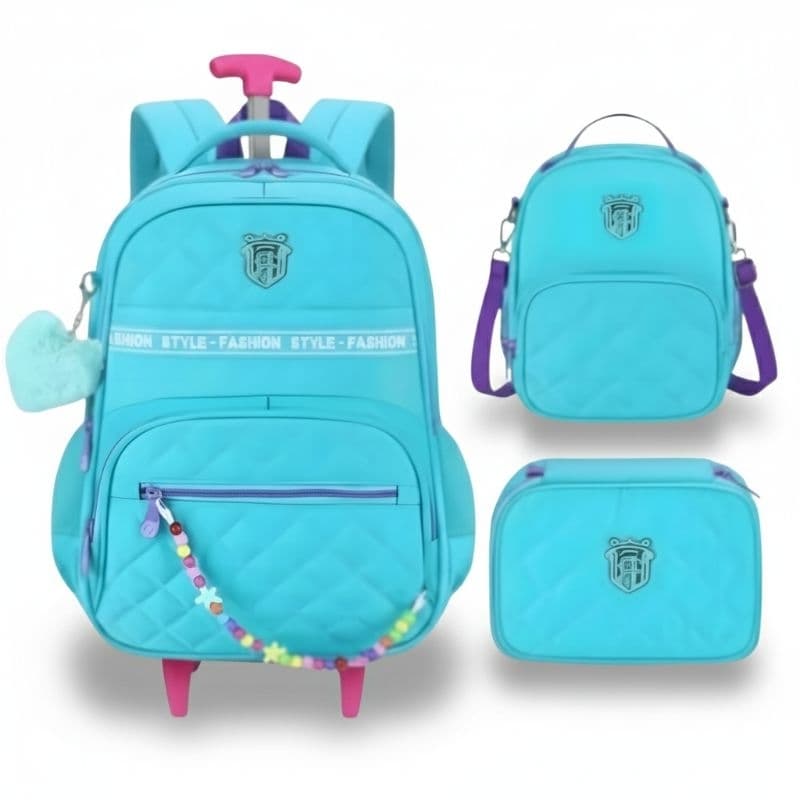 Kit Mochila de Rodinha Lancheira Estojo Feminino de Alta Qualidade