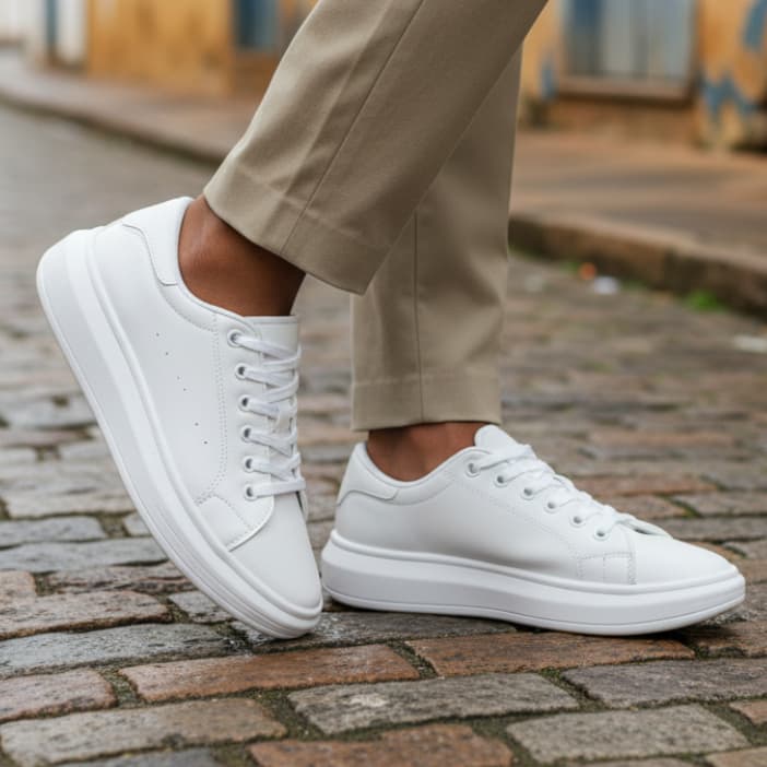 Ténis Masculino Sapatenis Branco Casual Confortável Macio 100% de Couro Estiloso Leve