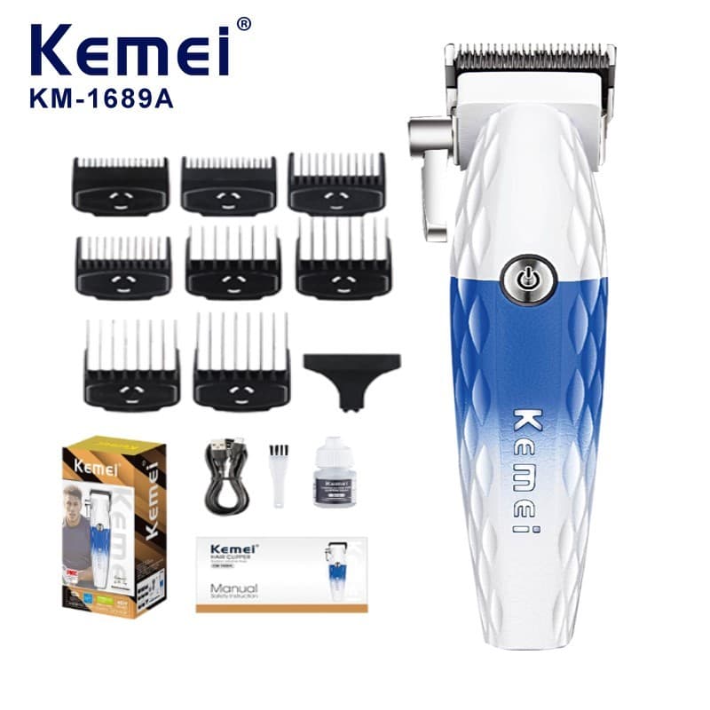 KM-1689A  Máquina de Cortar Cabelo 10W 8800RPM 110v/220v Bivolt 2500mAh Kemei Alavanca Catraca PRO