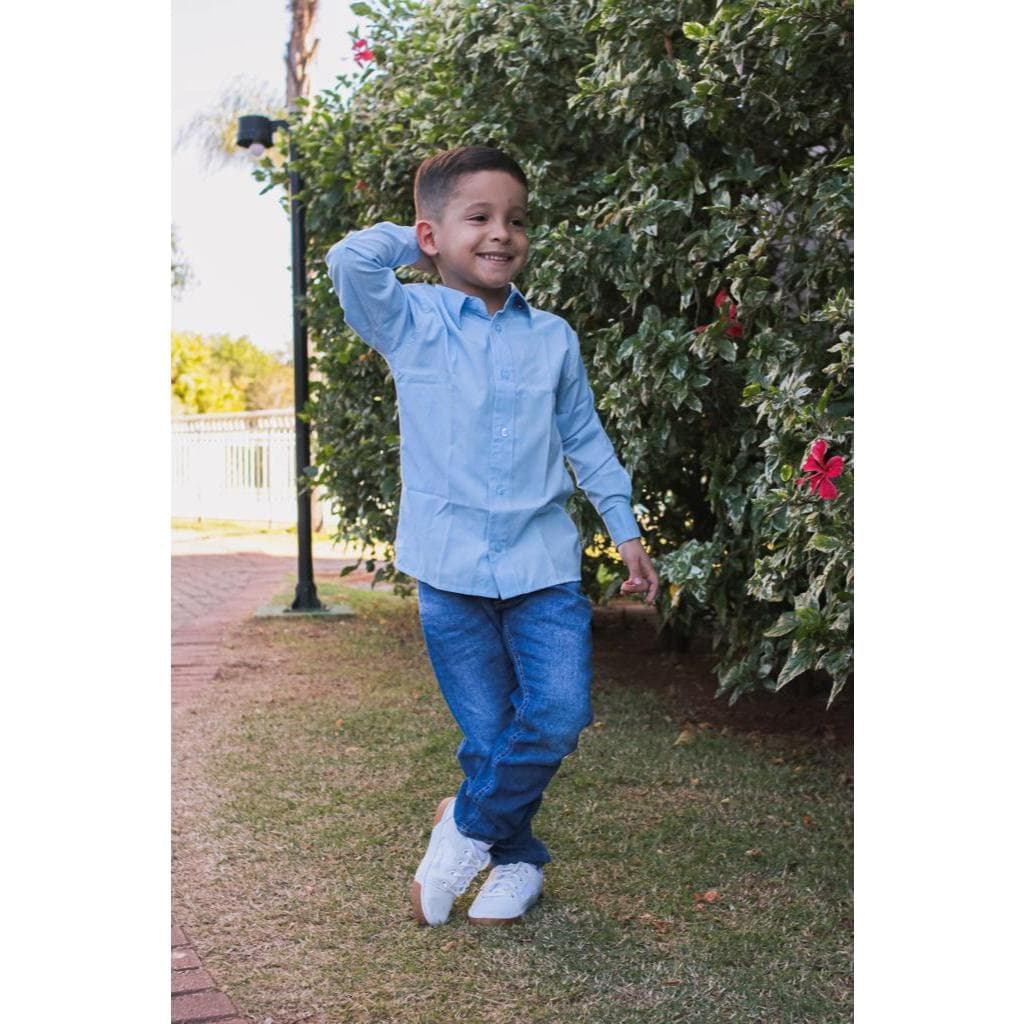 Camisa Masculina Infantil Social Lisa De Botão Infantil InfantoJuvenil Tecido Premium Não Amarrota