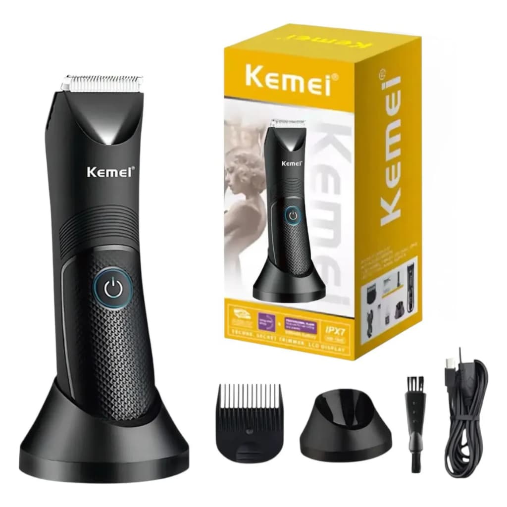 Kemei KM-1838 Aparador De Pelo Corpo E Rosto Usb Lavável Bivolt Segurar botão 3 segundos para Ligar!