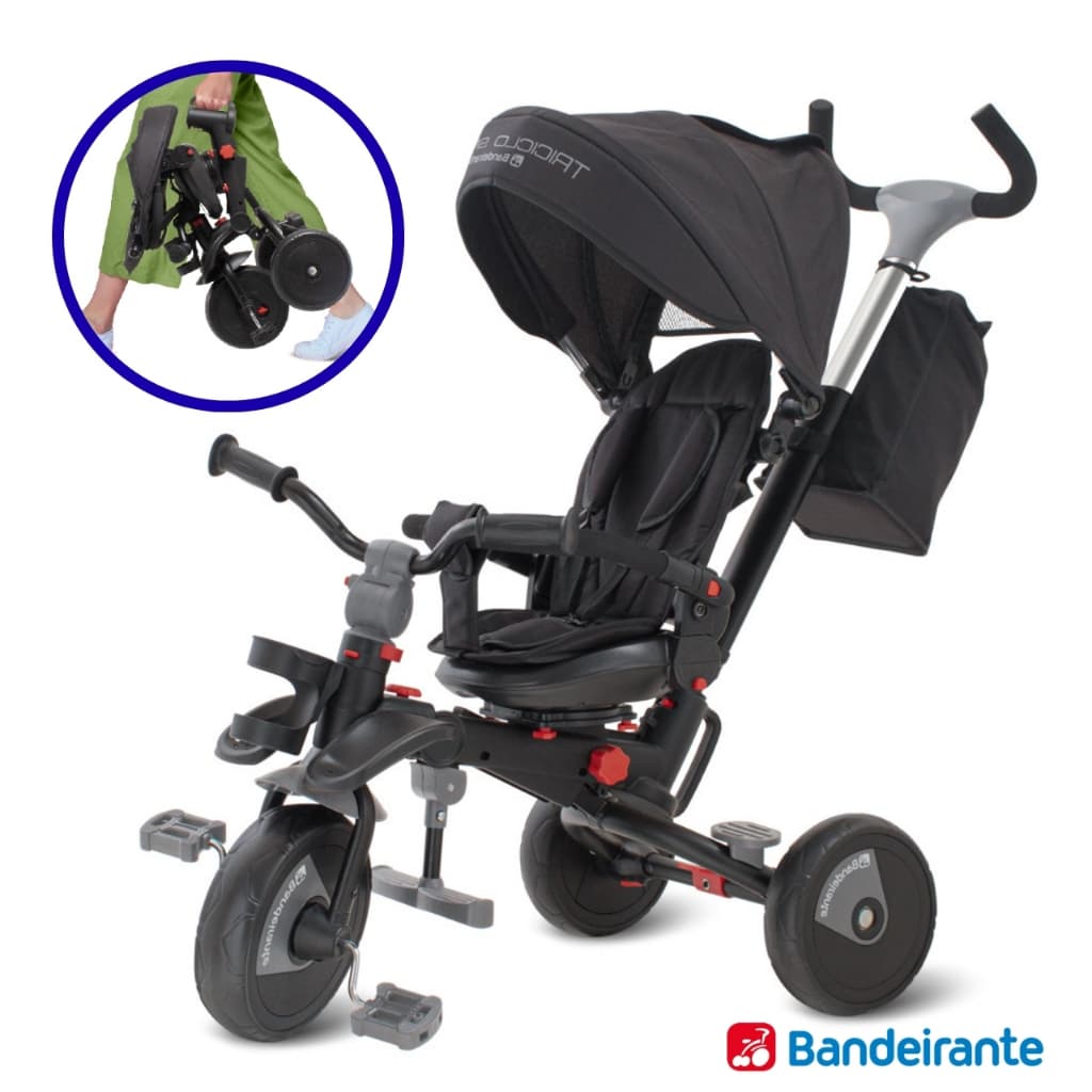 Triciclo Infantil Dobrável Gira 360º Smart Bandeirantes Motinho com Empurrador para Bebê