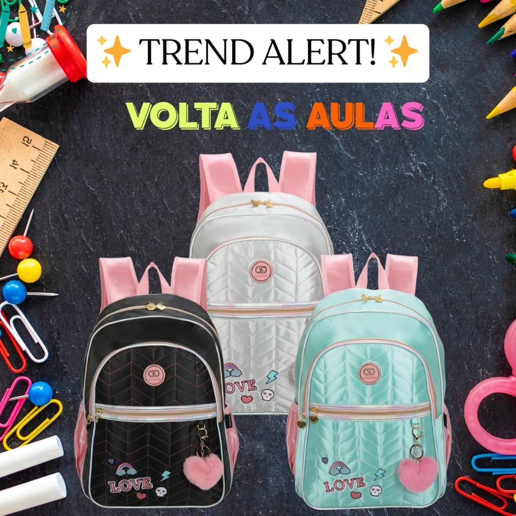 Mochila Feminina Escolar Novidade Para Volta As Aulas Menina Adolecente Preta Cinza e Azul Bebe