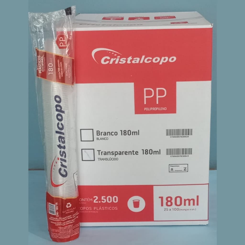 KIT CAIXA DE COPOS DESCARTAVEIS 180 ML CRISTALCOPO (PP) -PREMIUM