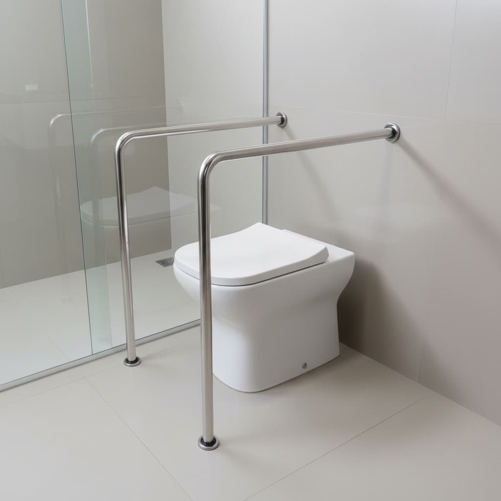 Barra De Apoio para Banheiro Vaso Sanitário Idosos Corrimão Em L Cor Prateado Alça de Segurança Fácil Instalar