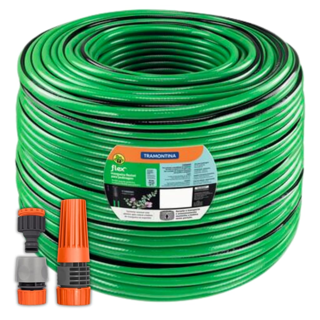 Mangueira para Jardim Quintal Flexível Tramontina Flex Até 50 Metros + Esguicho/Engate