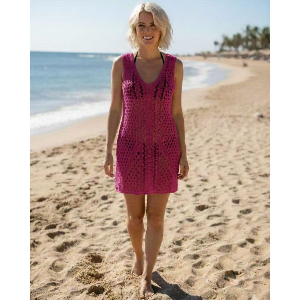 Saída de Praia Plus Size Vestido Curto Feminino de Tricô Com Decote em V Moda Verão