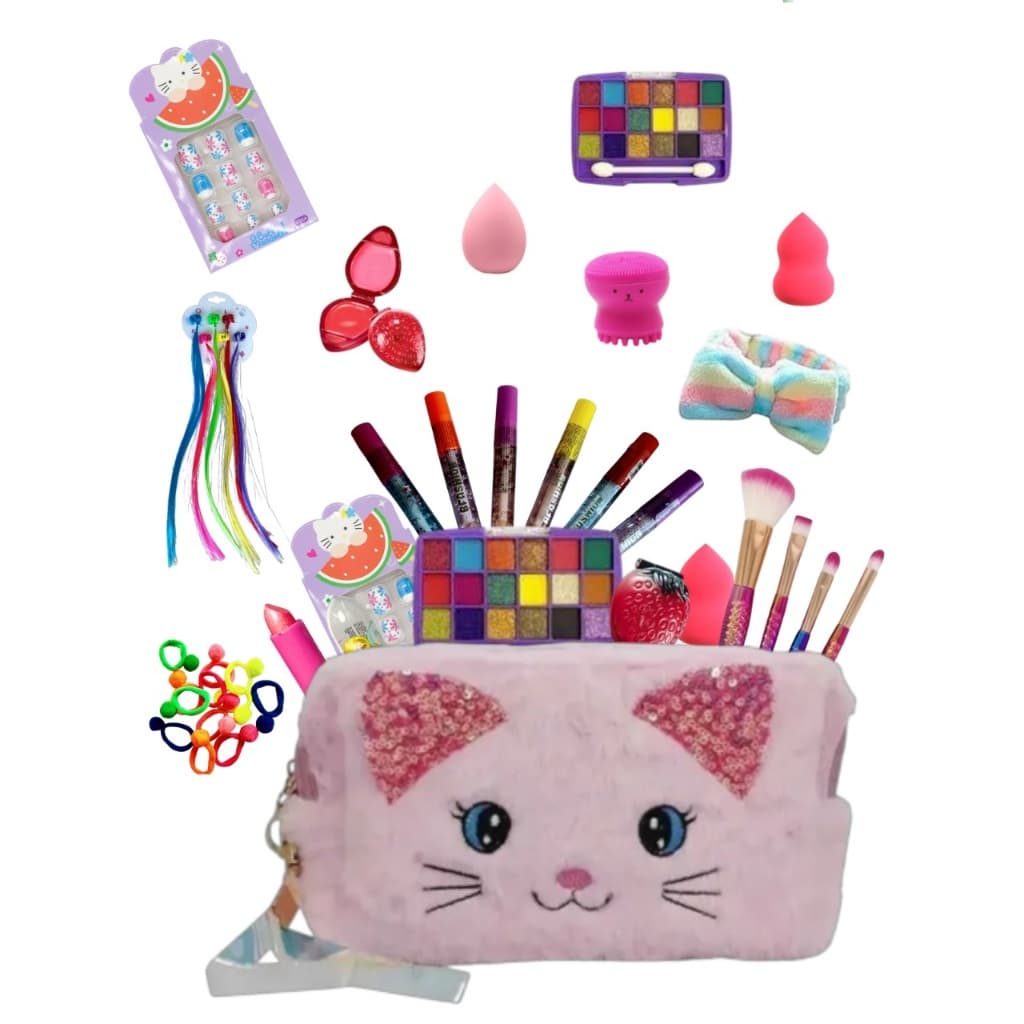 Kit de maquiagem infantil 17 itens presente criança menina aniversário com necessaire batom sombra pincel sereia