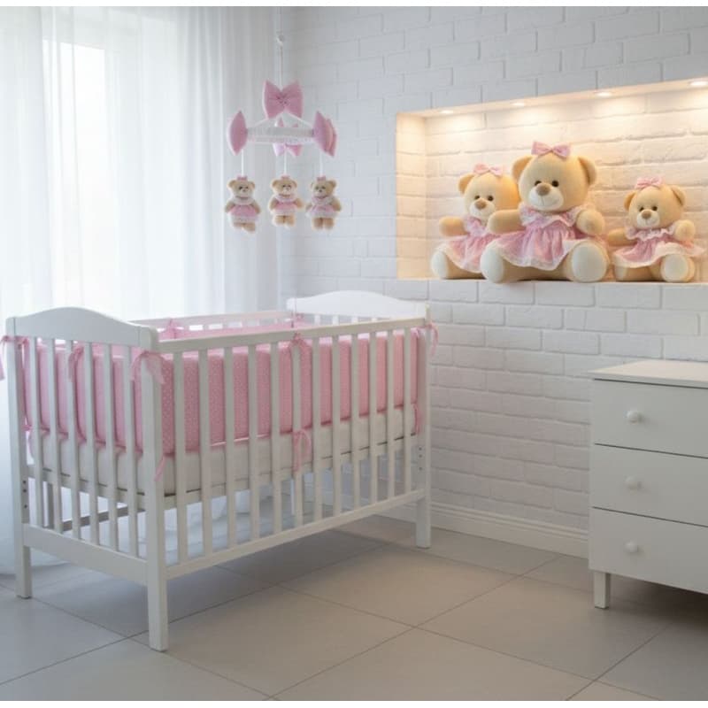 Trio de ursinhos de pelúcia/ Móbile de berço ursinha baby Poá/ quarto bebê/ Decoração casa